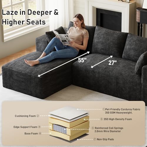 ONEMMLION 107" L-Shaped Cloud Boneless Couch Sofa - Image 4