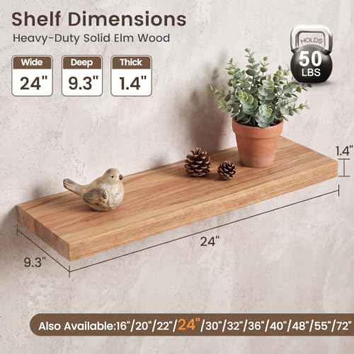 24 inch Floating Shelves for Wall, Elm Wood Flat Edge - Image 3