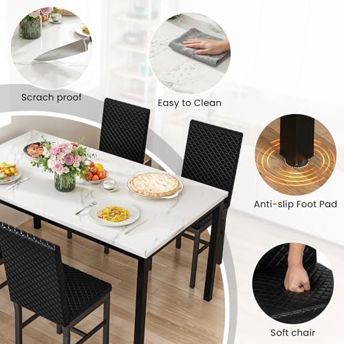 Hooseng Kitchen Table Set 5 Piece Dining Room Table Set Marble Dining Table 4 - Image 4