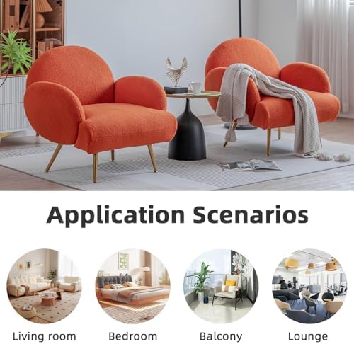 Orange Accent Sherpa Chair, Comfy Boucle Chair - Image 6