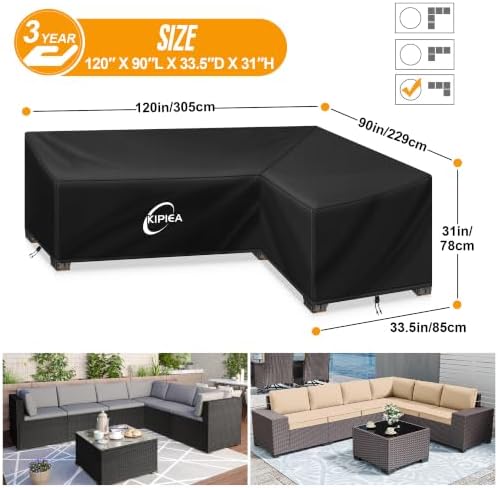 Kipiea L-Shape Patio Furniture Covers Waterproof, 500D Heavy Duty Outdoor - Image 2