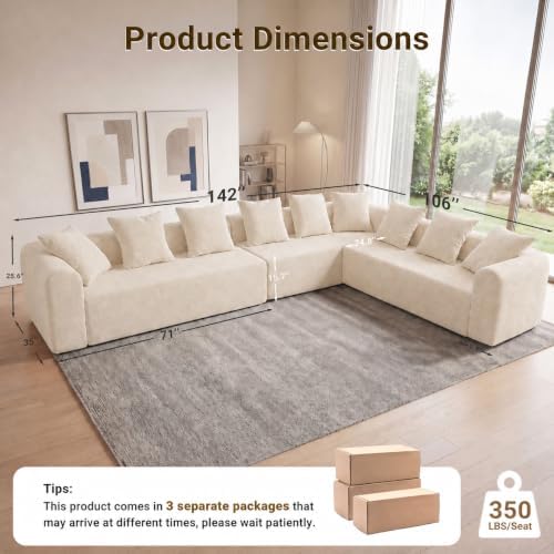 Claiks 142" Cloud Boneless Couch, L-Shape Right Chaise - Image 2