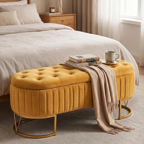 Velvet Oval Upholstered End of Bed Bench by DRKAT