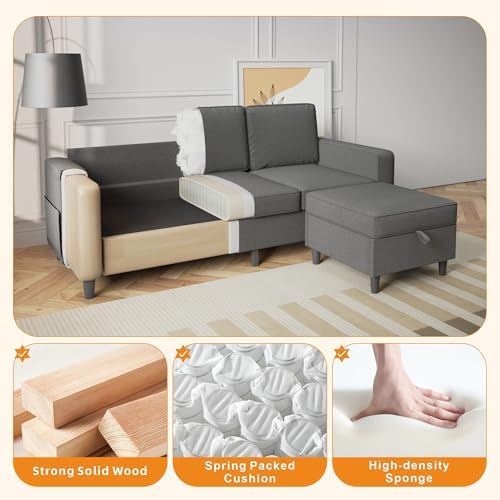 78" Dark Gray L Shaped Sectional Sofa Couch - Image 3