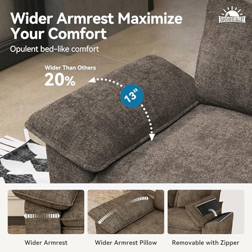 SUNSHINE VALLEY 87.5" Loveseat Cloud Couch Modular Sofa Chenille Brown - Image 4