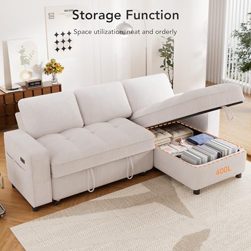 Sunny Heart Chenille Sleeper Sofa Bed, Pull Out Couch Bed - Image 6