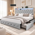 LARMACE Queen Bed Frame with 4 Storage Drawers, LED & Charging Station by LARMACE