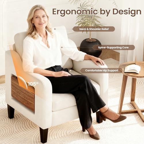 Upholstered Accent Chair with Foldable Side Table - Image 5