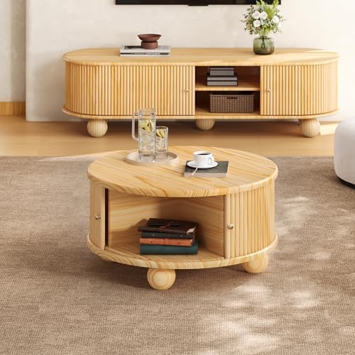 31.8" Coffee Table Round Wood Fluted - Image 5