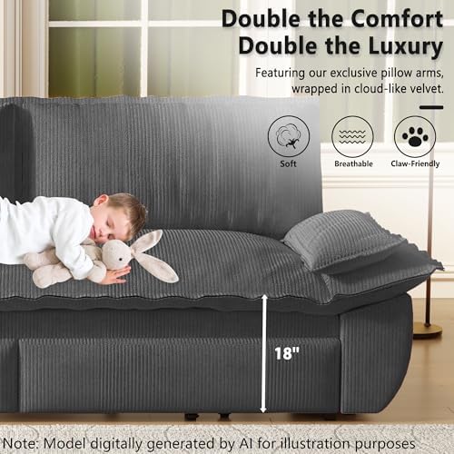 73.2" Sleeper Sofa Bed Queen Size, 3-in-1 Convertible Corduroy Couch - Image 6