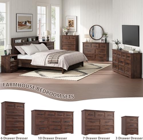 YANSNWO Walnut Nightstand with Charging Station, 19.7" 3-Drawer End Table - Image 4