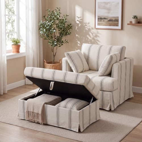 Coastal Accent Armchair with Storage Ottoman - Image 3