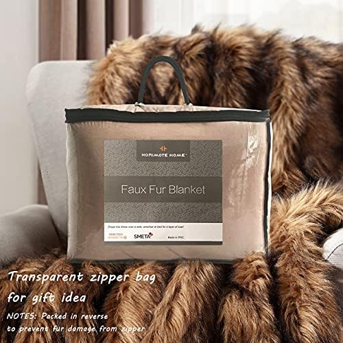 Luxury Plush Faux Fur Throw Blanket, Long Pile Brown - Image 6