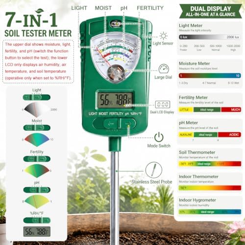 7-in-1 Soil Test Kit with 90° Rotatable Head, Soil Tester - Image 2