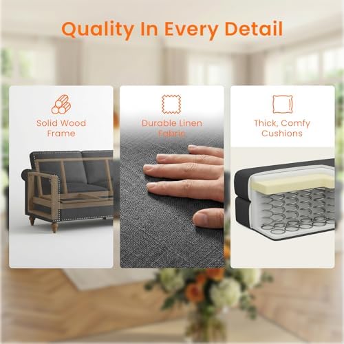 ijuicy 3 Pcs Sectional Sofa Set, Modern Linen Upholstered Couch-Dark Gray - Image 4