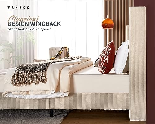VanAcc King Size Corduroy Upholstered Bed Frame - Image 4
