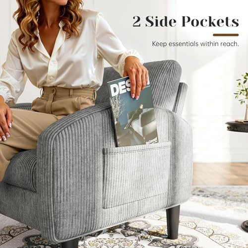 Homkdom Accent Chair with Side Pockets & Ergonomic Backrest - Image 5