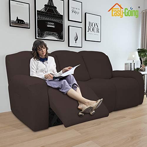 Easy-Going 8 Pieces Recliner Couch Stretch Sofa Slipcover Chocolate - Image 2