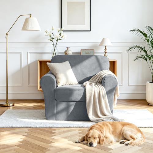 Luxury Velvet Sofa Covers for 1 Cushion Couch, Light Grey - Image 2