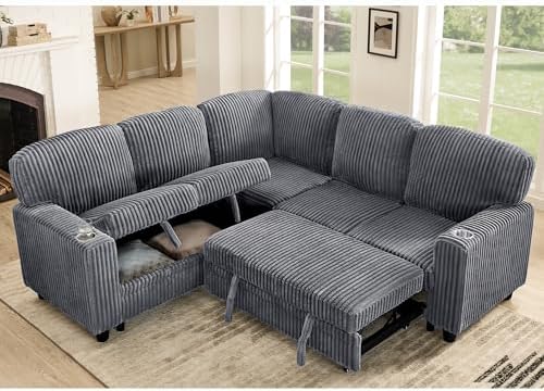 L-Shaped Sectional Couch with Storage and Pull Out Bed, Convertible Sofa Bed by LITVZ