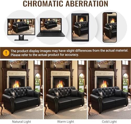 KEIKI 63" Faux Leather Chesterfield Sofa - Image 6
