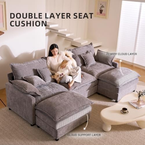 GOSUHI 108" U-Shaped Modular Cloud Couch, Deep Seat, Chenille Slate - Image 5