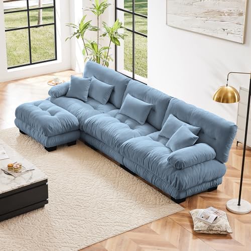 Modular Sectional Sofa for Living Room, Oversized 3 Seater Blue Sectional by Wunlerlant