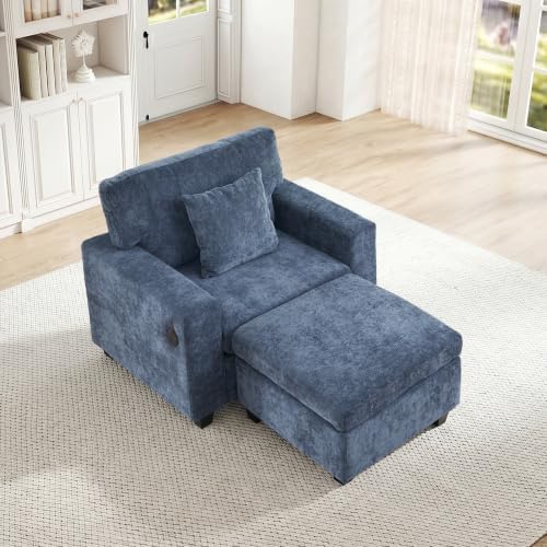 41'' Single Armchair with Ottoman Tufted Sofa Set with Type-C&USB Charging by MAHYIZYI-SimpleFashionable