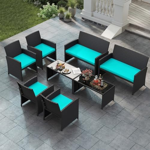 Tangkula 8 Pieces Patio Wicker Furniture Set, Outdoor Heavy Duty Rattan - Image 2