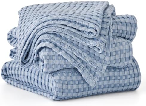 Bedsure Cooling Waffle Blanket for Hot Sleepers, Sky Blue, Oversized King - Image 7