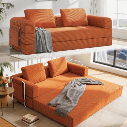 78" Convertible Sofa Bed, Corduroy Pull Out Couch by Fasadi
