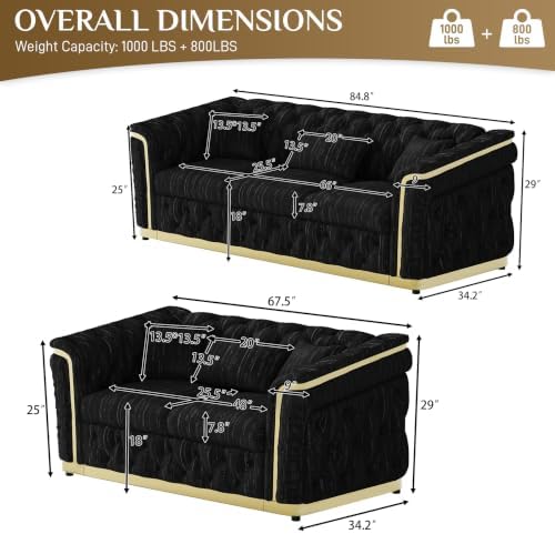 67.5"+84.8" Velvet Sofa Set, Chesterfield Tufted - Image 2