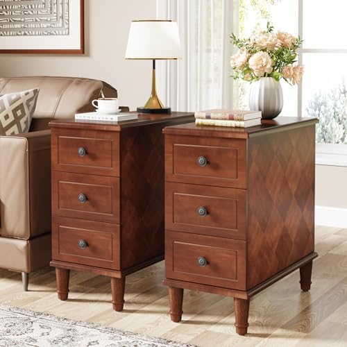 Tribesigns Solid Wood End Table Set of 2, Fully Assembled Narrow Side Table by Tribesigns