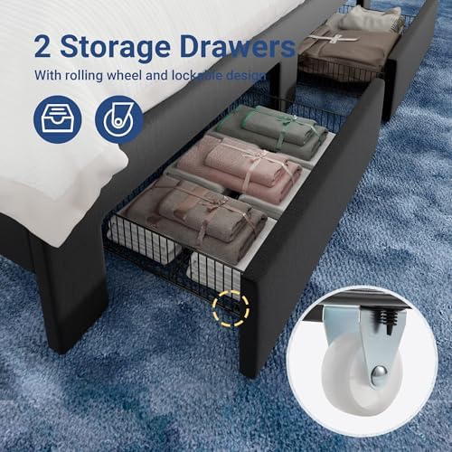 Allewie Queen Bed Frame with 2-Tier Storage Headboard & 2 Large Drawers - Image 6