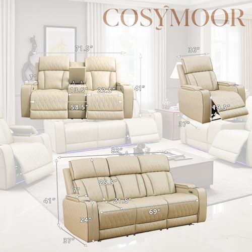 Power Recliner Sofa Set with LED, Breathing Leather Electric Reclining Couch - Image 2
