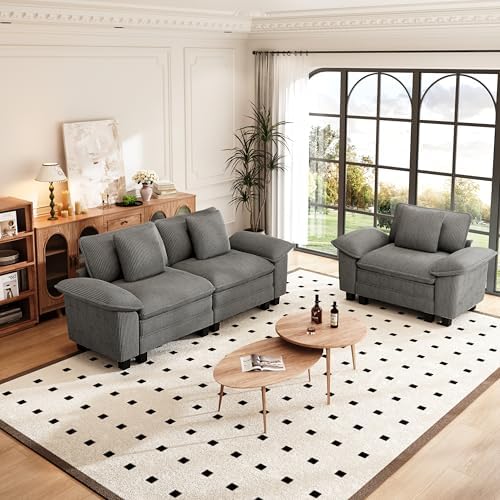 PHI VILLA 2-Piece Modular Loveseat Couch and Chair Set Setional Sofa - Image 2