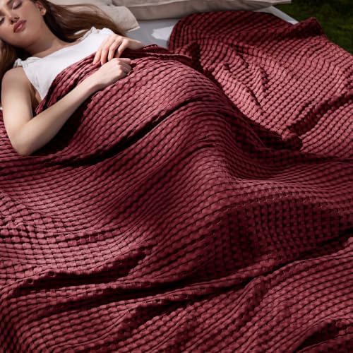 Bedsure Cooling Waffle Blanket for Hot Sleepers, Dark Red by BEDSURE