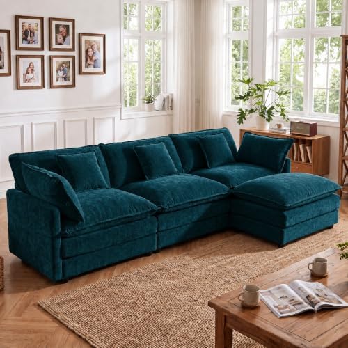 Tmsan 111.42" Blue Modular Sectional Sofa Cloud Couch by TmsanHomeKitchen