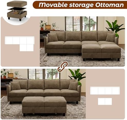 WorthFurni 112" Modular Sectional Sofa U Shape Couches - Image 3