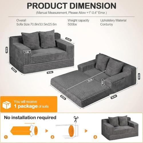 Erament Boneless Loveseat Convertible Sofa Bed, Folding Floor Futon Sleeper - Image 2
