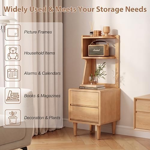 Solid Wood Bookshelf Nightstand Combo, Tall Nightstand - Image 5