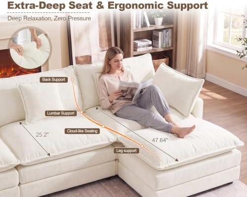 111.5" Modular Sectional Sofa, 3 Seater Deep Seat Cloud Couch - Image 5