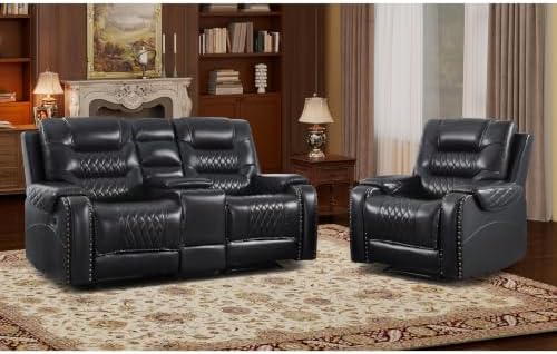 EBELLO 2-Piece Manual Recliner Sofa Set, Faux Leather Adjustable Single by EBELLO