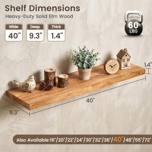 40 inch Floating Shelves for Wall, Elm Wood Live Edge - Image 3