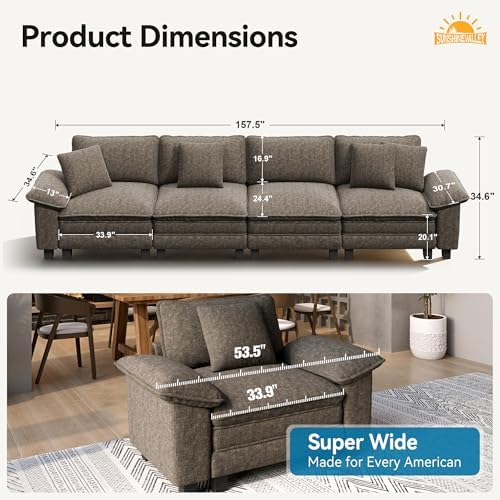 SUNSHINE VALLEY 157.5" 4-Seat Straight Modular Cloud Couch Sectional Sofa - Image 2
