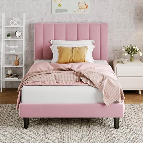 Allewie Twin Bed Frame/Velvet Upholstered Bed Frame by Allewie