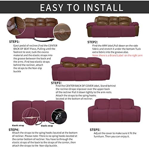 Easy-Going 8 Pieces Recliner Couch Stretch Sofa Slipcover ASH Rose - Image 4