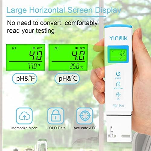 pH Meter, Digital pH Tester for Hydroponics, YINMIK pH Temperature Meter - Image 3