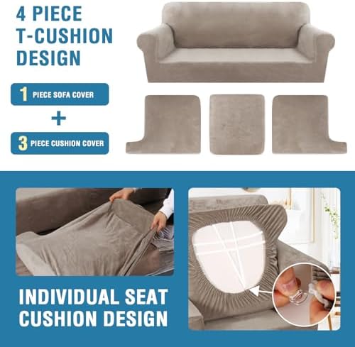 H.VERSAILTEX Sofa Cover 4 Piece T Cushion Sofa Slipcovers Thick Velvet Couch - Image 4