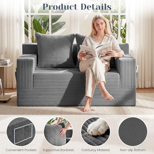 Convertible Sofa Bed, Small Boneless Couch & Boneless Loveseat, Pull Out Couch - Image 6